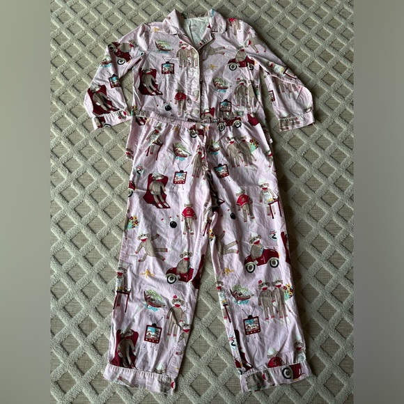 Nick & Nora Pink Sock Monkey Print 2 Piece Pajama Set Size XL Loungewear Casual - Picture 1 of 12